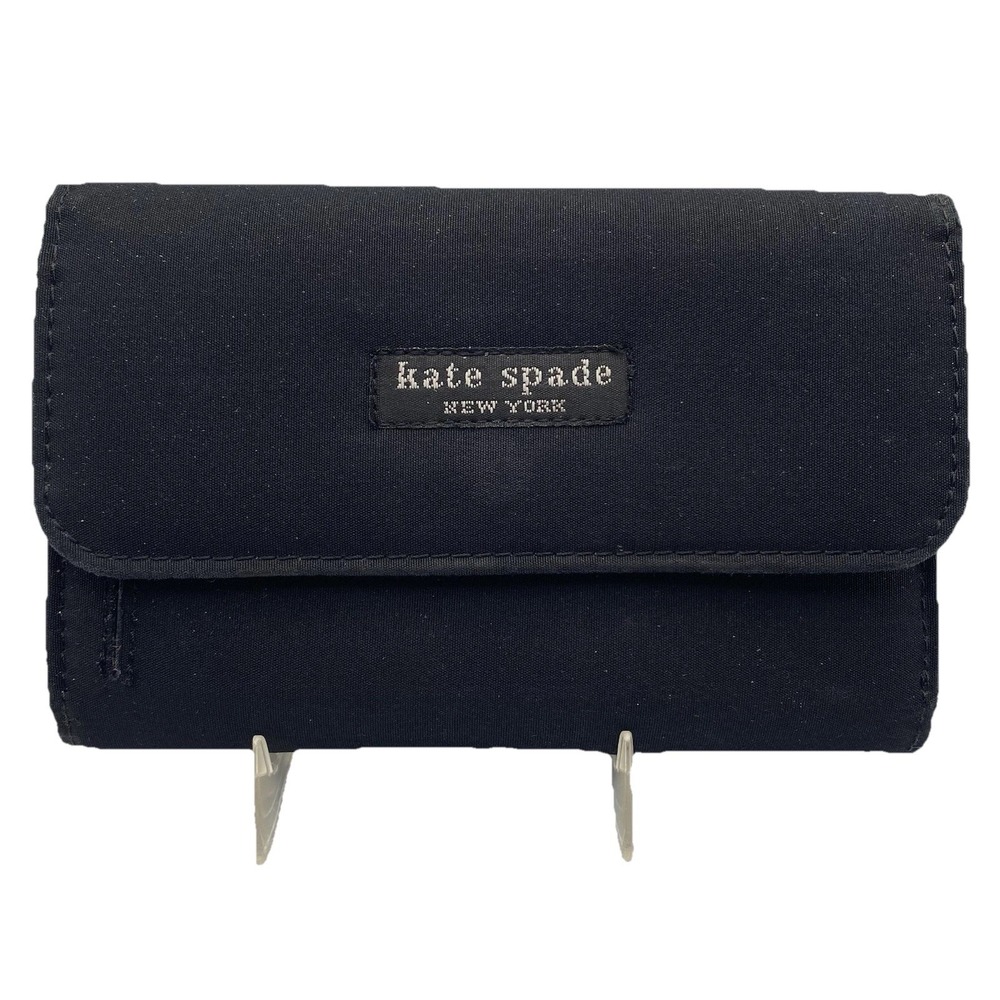 Kate Spade New York Tri-Fold Wallet Black With Silver Hardware - Picture 1 of 12